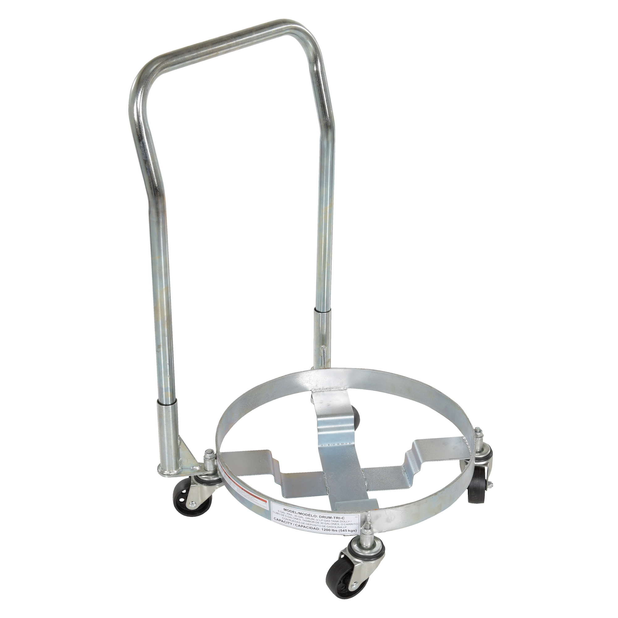 Vestil 3-Tier Steel Drum Dolly with Handle - 1200-Lb. Capacity, Zinc Finish, Model# DRUM-TRI-C-HDL